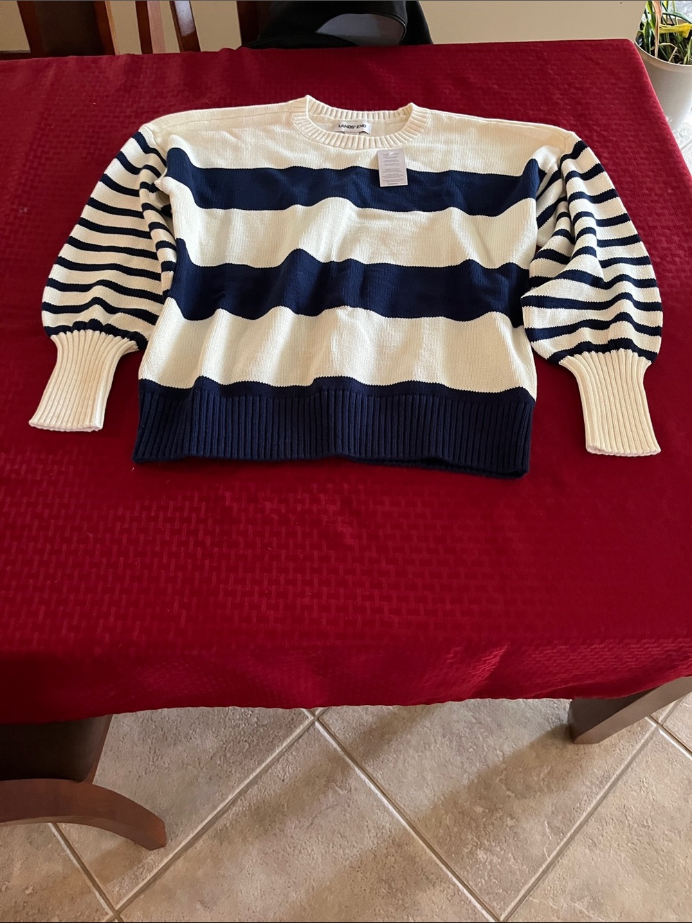 Navy and cream striped sweater